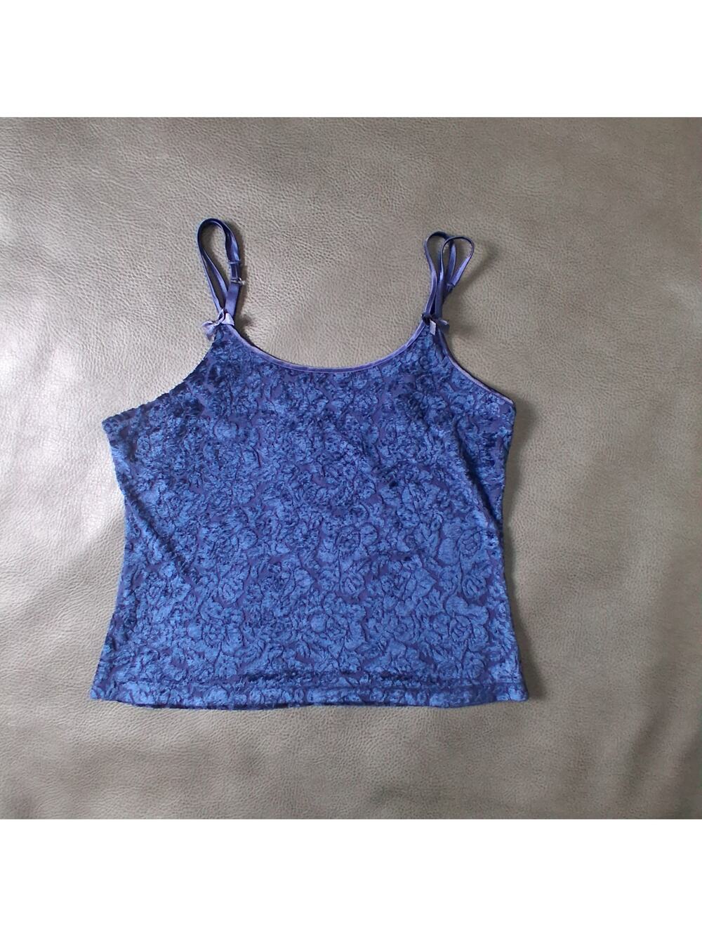 Victorias Secret Top Womens Medium Y2K Velvet Sheer Bows Vintage Cropped Blue